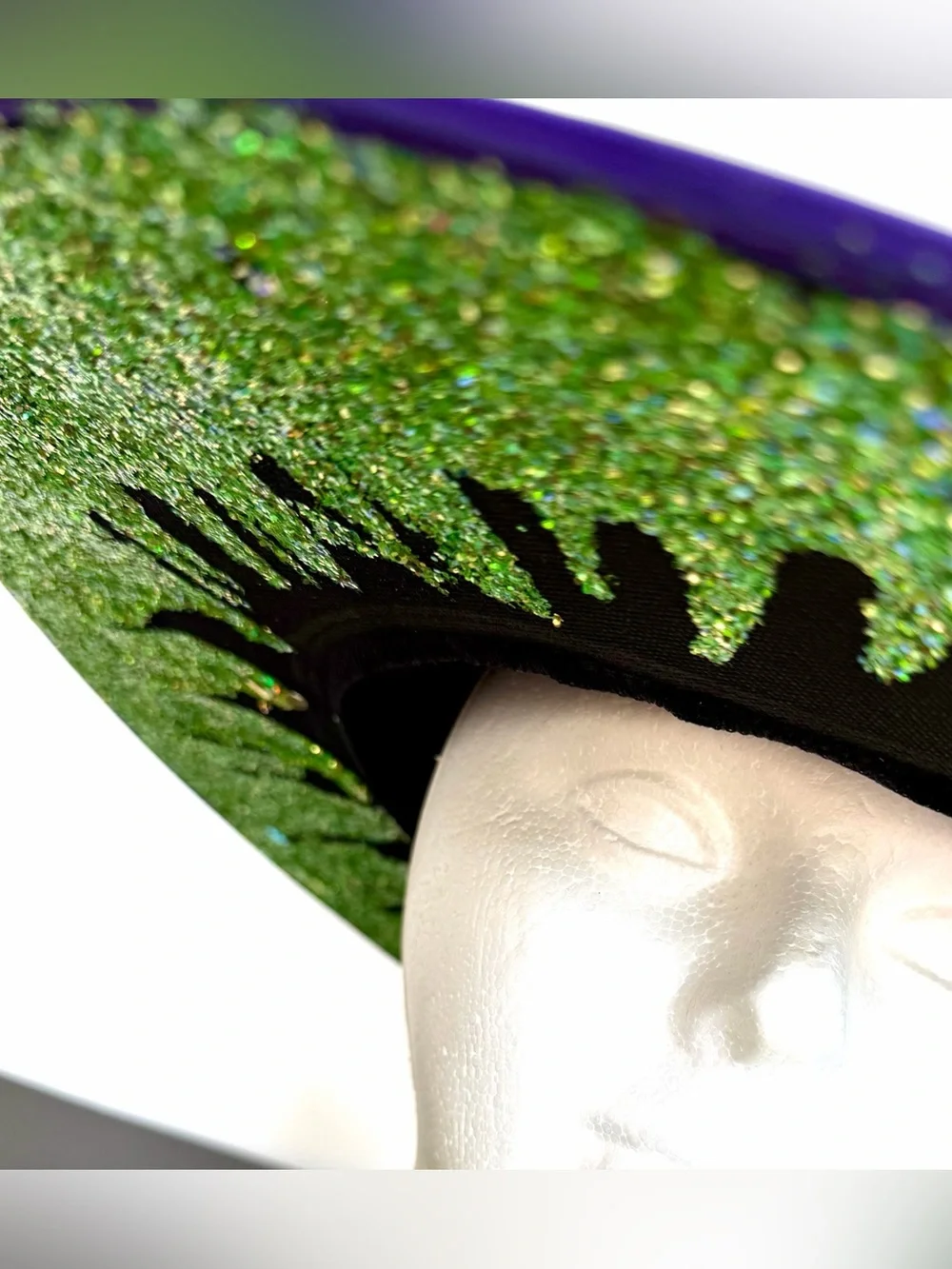 Witch Hat – wizard hat -Halloween -purple satin with Green glitter & jewels OS